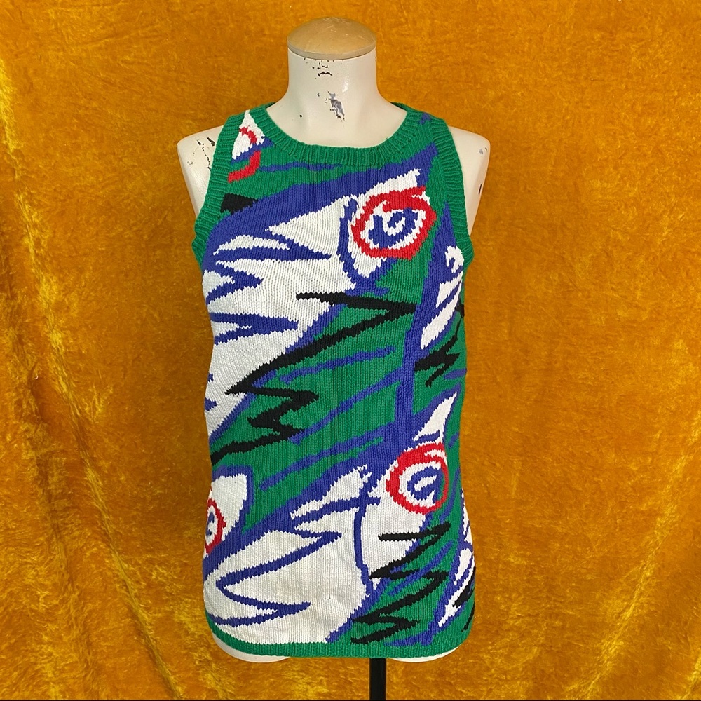Vintage 1980s Adrienne Vittadini Funky Sweater Sleeveless Blouse Oversized